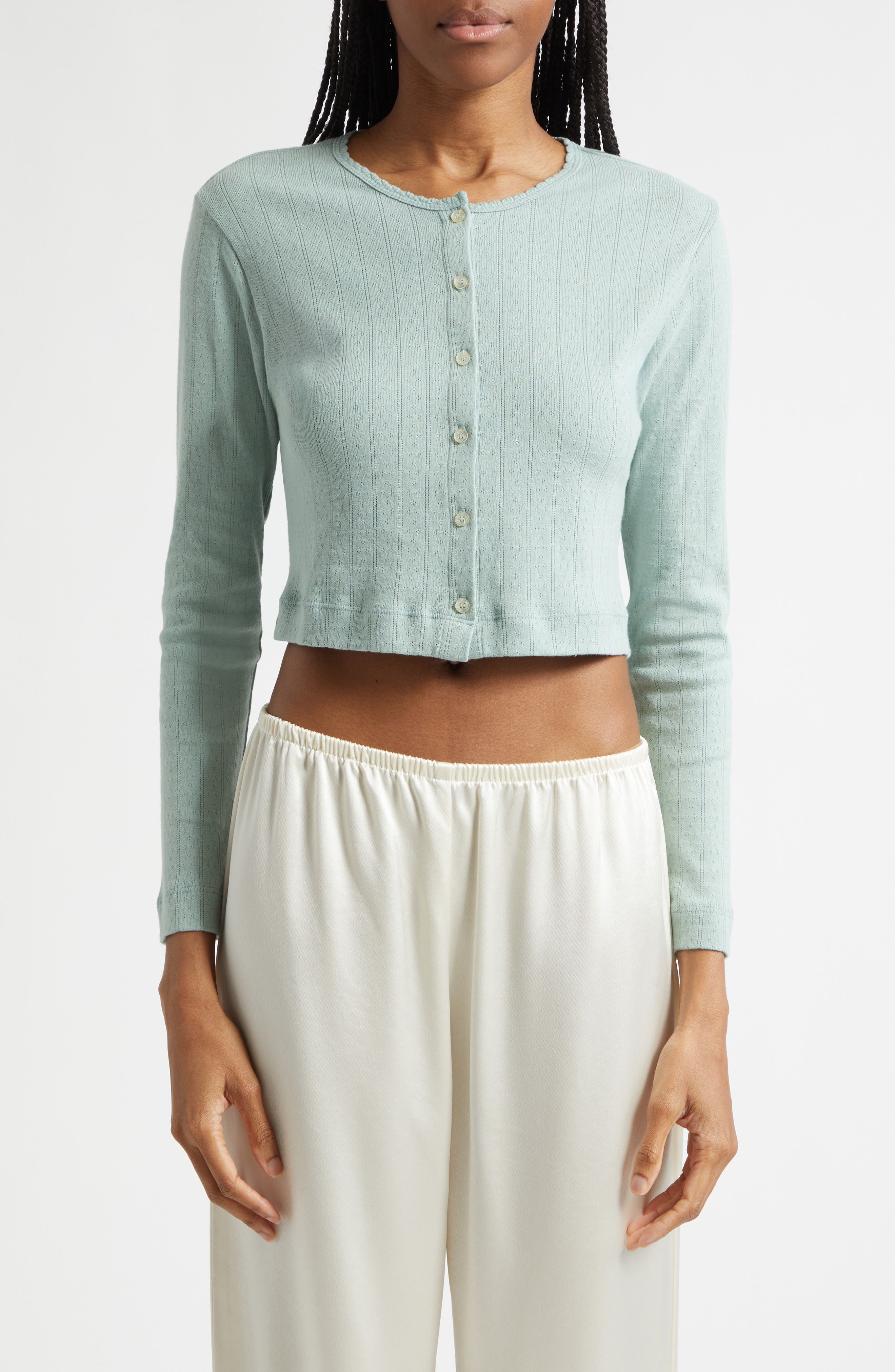 Cotton Pointelle Crop Cardigan - image 3