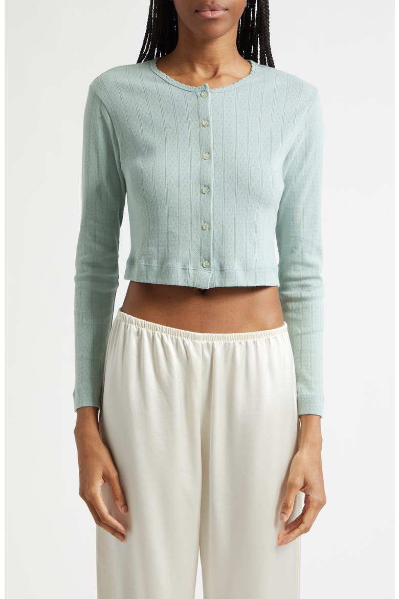 Cotton Pointelle Crop Cardigan, Main, color, EUCALYPTUS