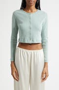LESET Cotton Pointelle Crop Cardigan