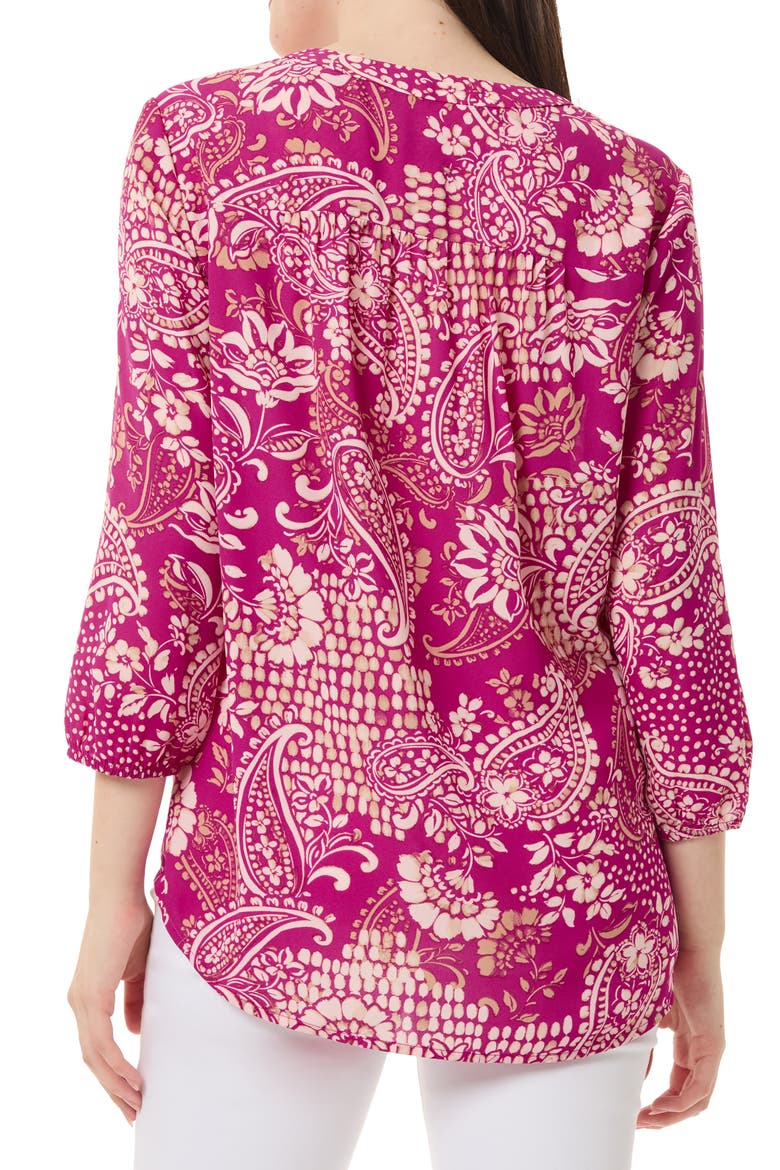 Paisley Print Pleat Front Tunic Top, Alternate, color, BRIGHT ORCHID MULTI