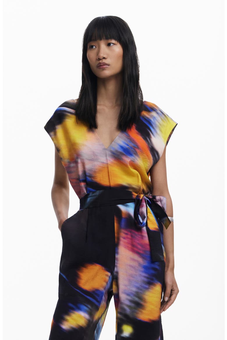 Abstract Print Jumpsuit, Alternate, color, BLACK