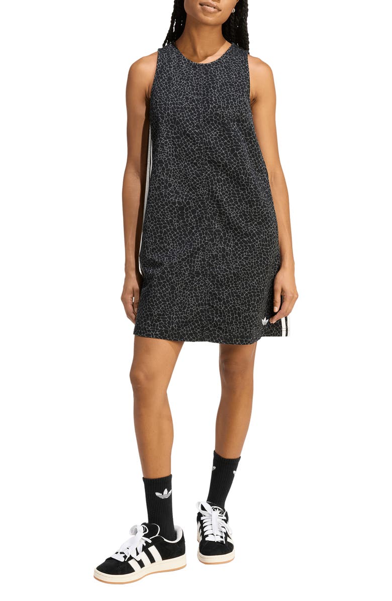 adidas Originals Animal Print Sleeveless Shift Dress, Main, color, Black/ Grey Six