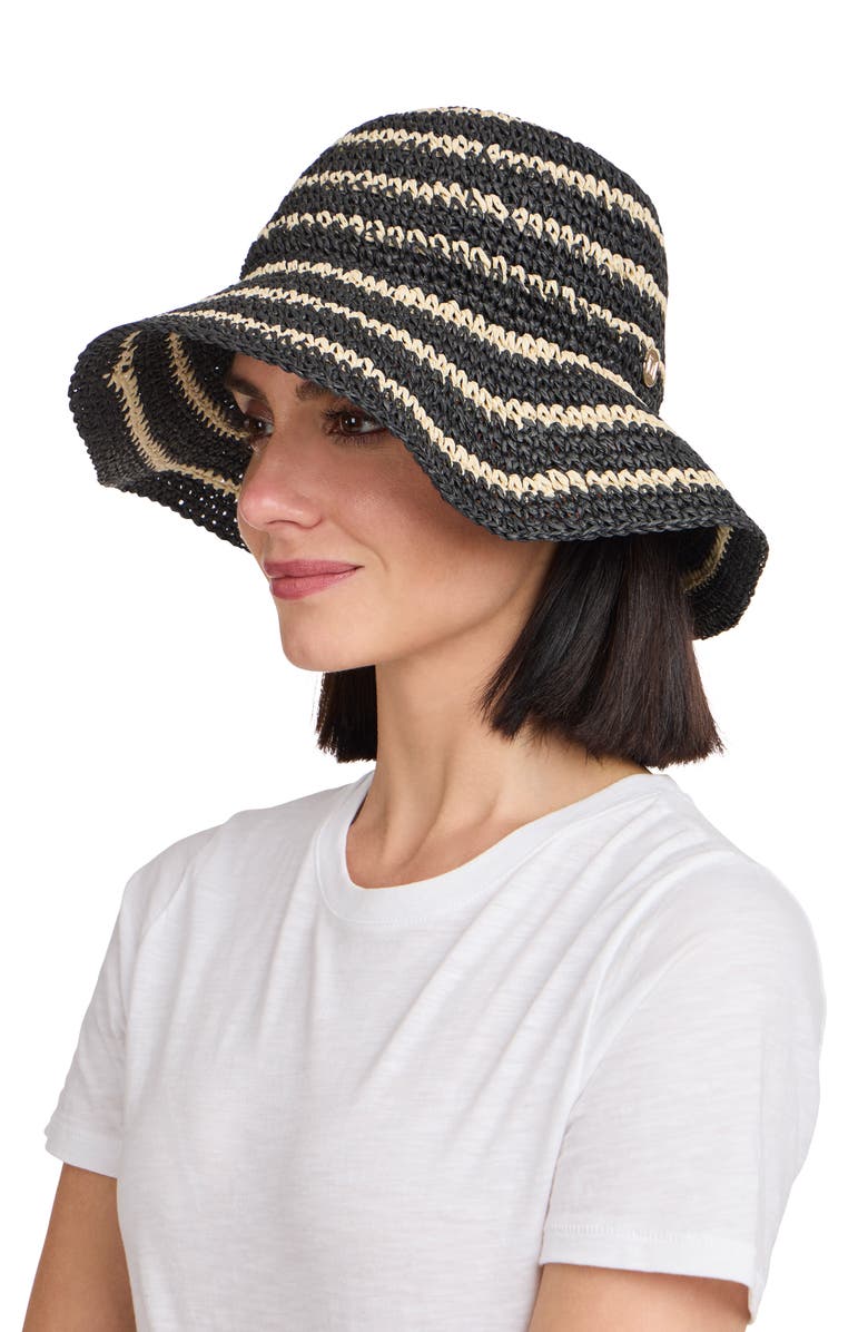 Bruno Magli Stripe Crochet Straw Bucket Hat, Alternate, color,