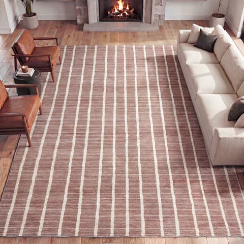Orton Distressed Ticking Stripe Non-Slip Machine-Washable Rug