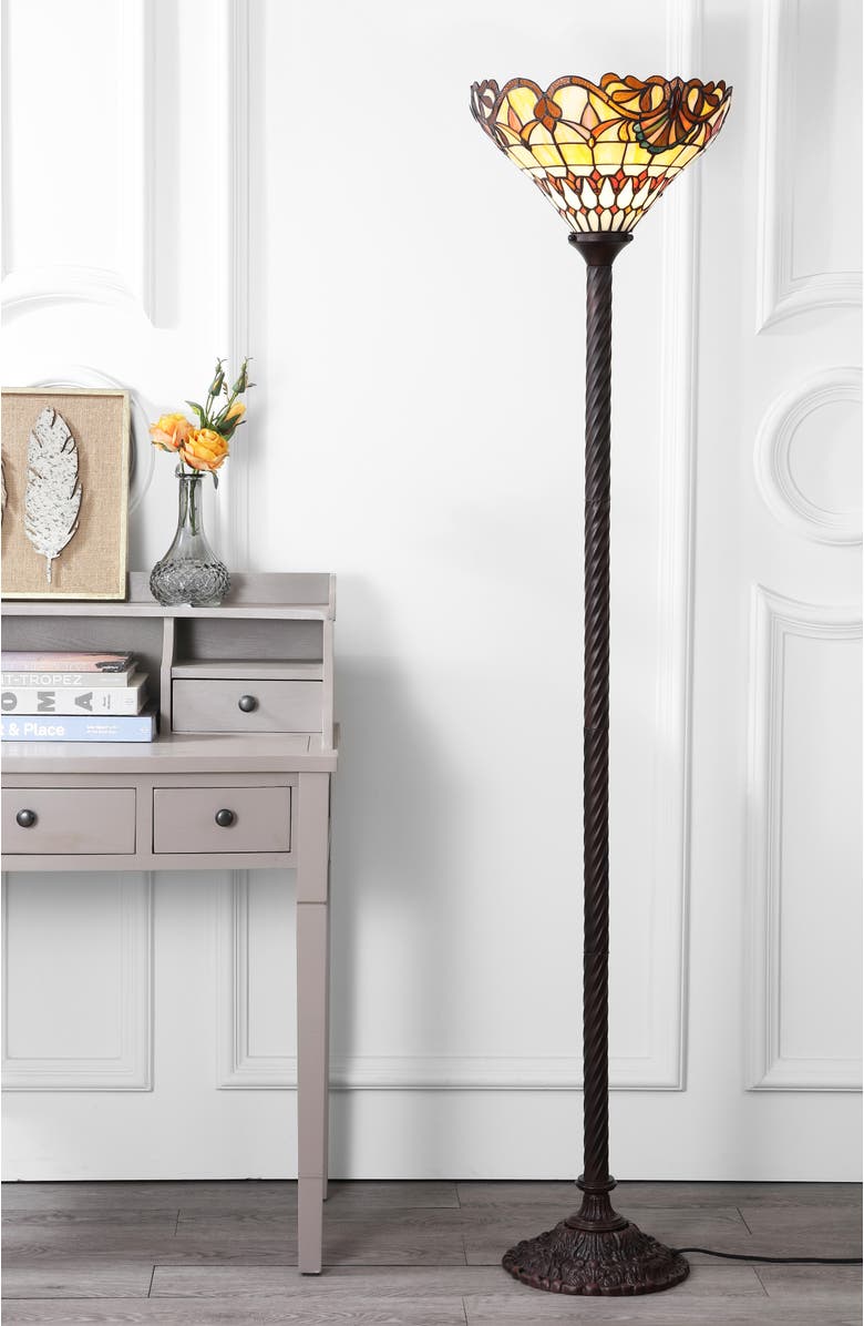 JONATHAN Y Davis Tiffany-Style 70" Torchiere LED Floor Lamp, Bronze, Alternate, color, Bronze