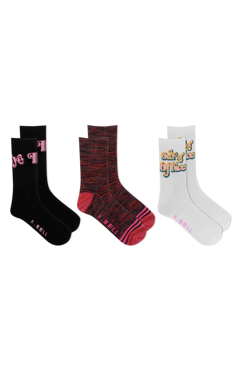 K Bell Socks 3-Pack Assorted Active Crew Socks, Main, color, Bast
