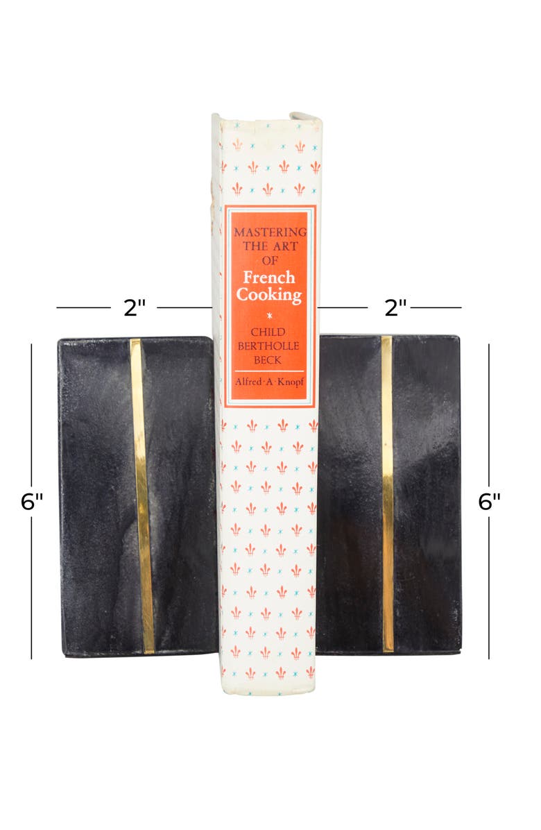 WILLOW ROW Black Marble Block Geometric Bookend with Goldtone Inlay - Set of 2, Alternate, color,