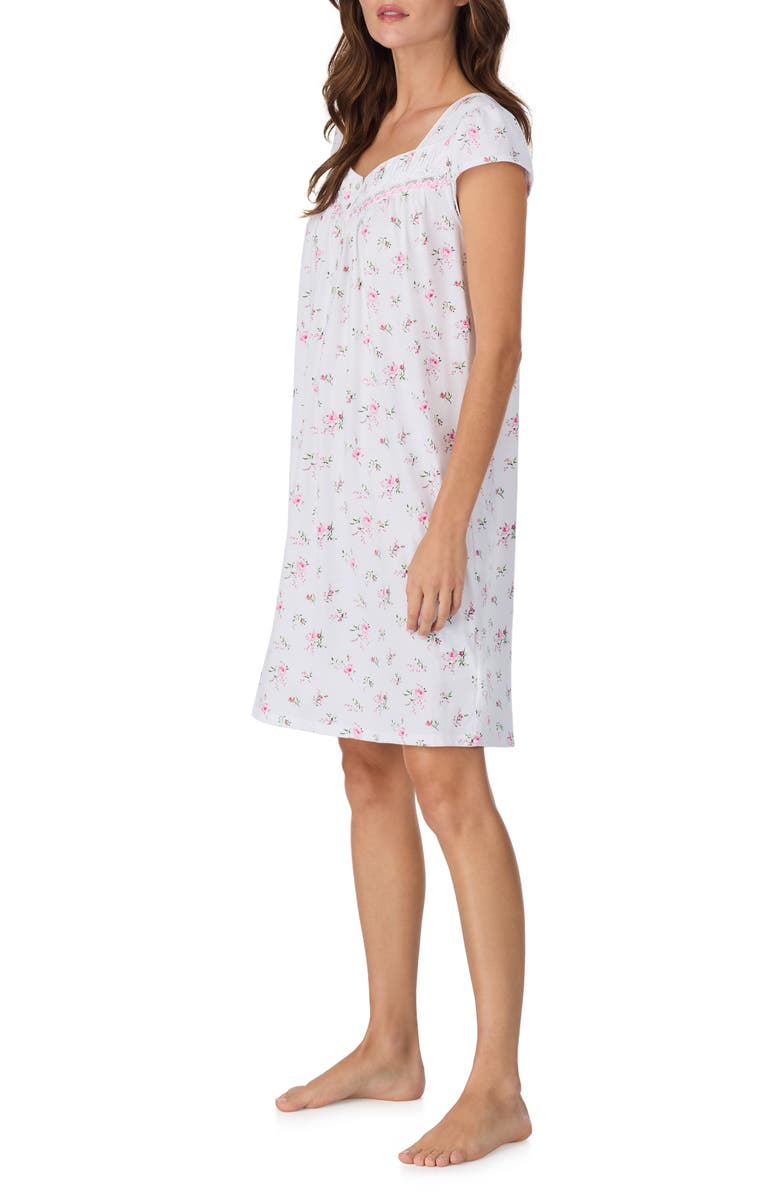 Eileen West Floral Cap Sleeve Short Cotton Nightgown, Alternate, color, Pink Bouquet
