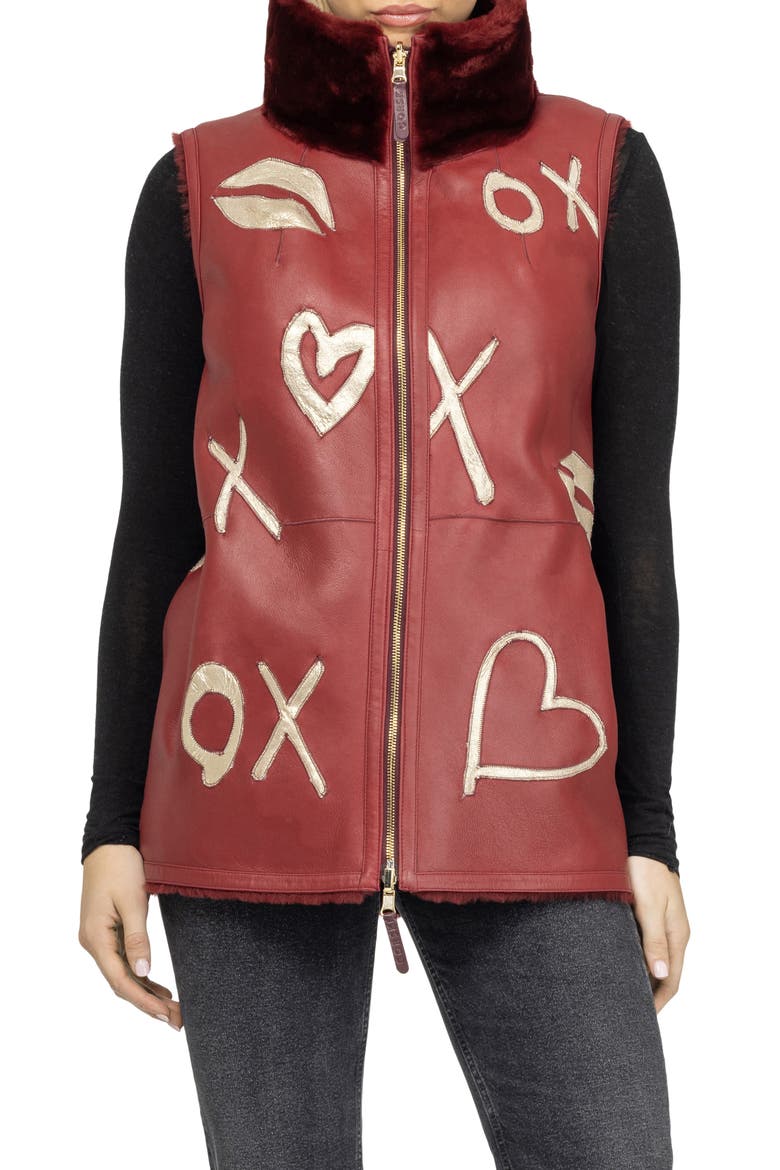 Reversible Genuine Shearling Zipper Vest, Alternate, color, WINE/XO LPRD