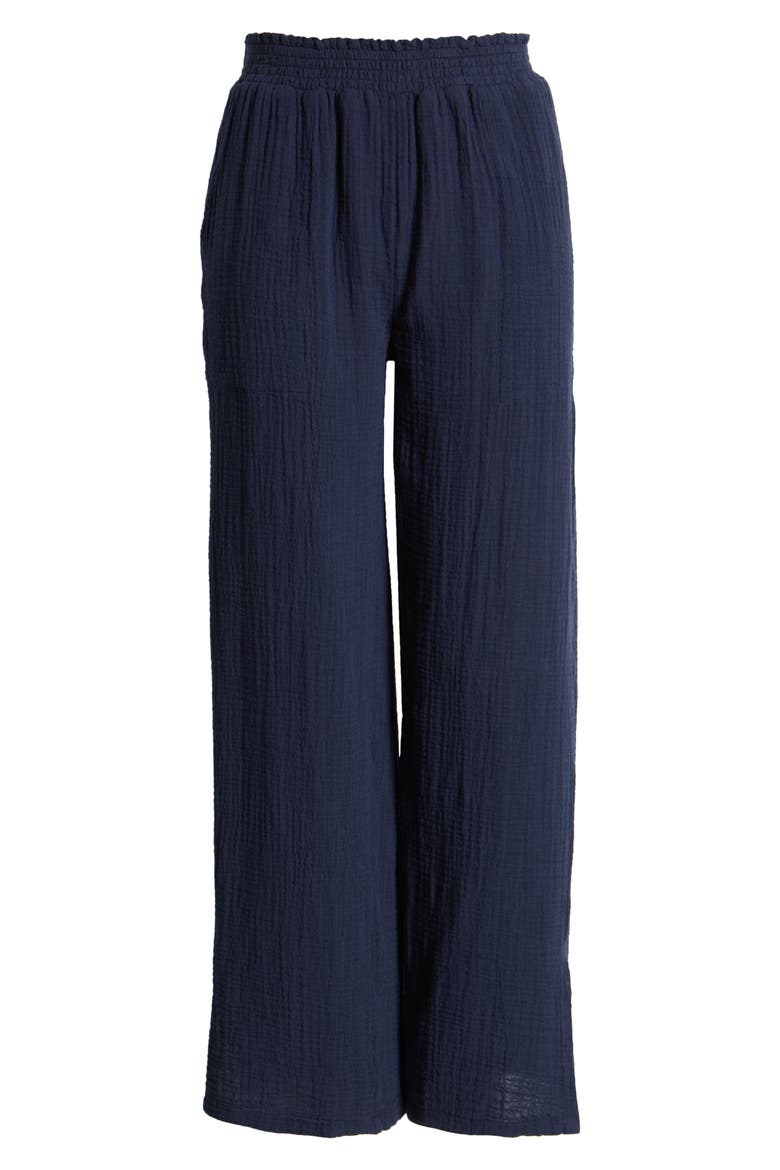 Meadow Wide Leg Cotton Gauze Pants, Alternate, color, NAVY