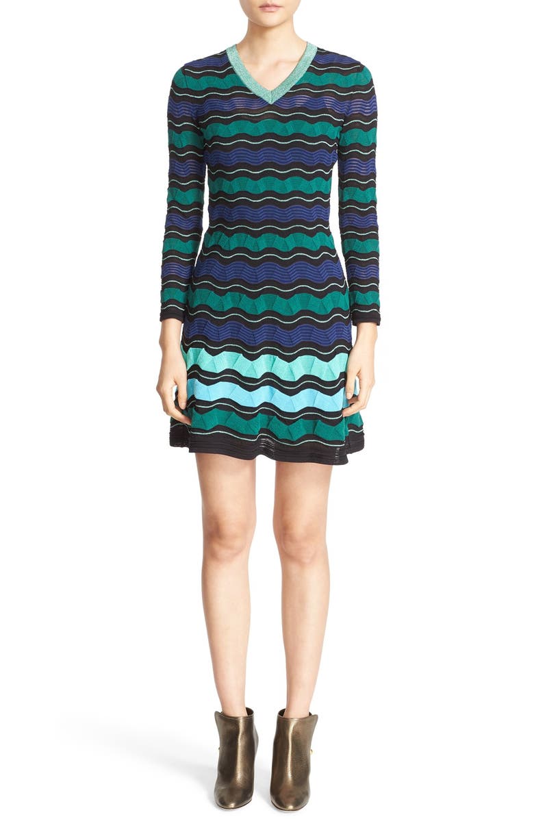 M Missoni Ripple Ribbon Stitch Fit & Flare Dress, Main, color,