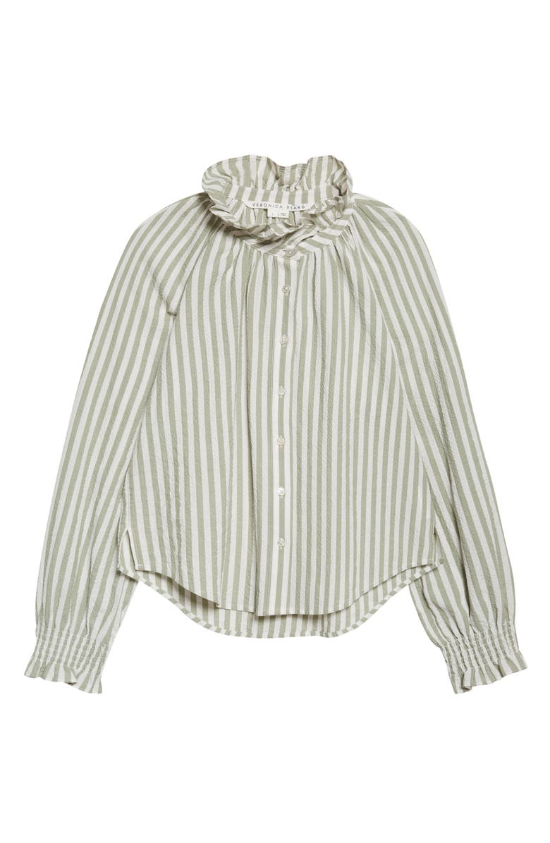 Veronica Beard Calisto Stripe Ruffle Stretch Cotton Shirt, Alternate, color,
