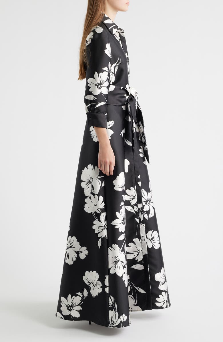 Julia Jordan Floral Shirtdress Gown, Alternate, color, Black White