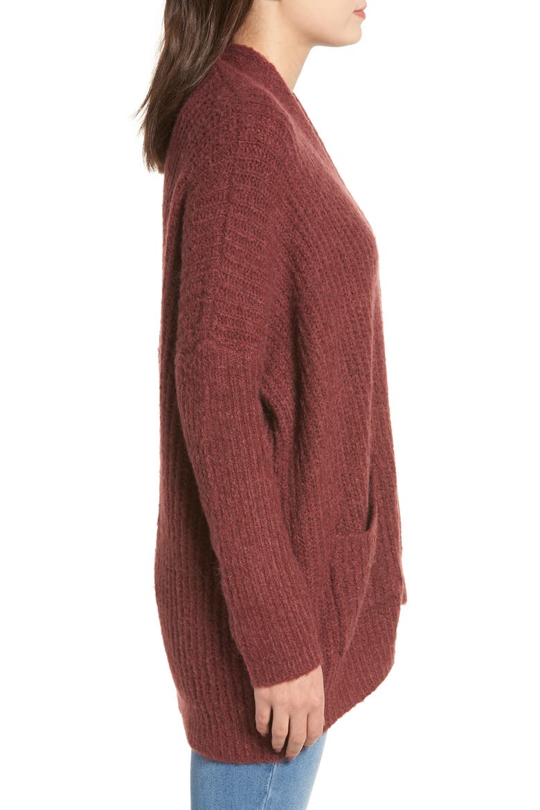 Rib Knit Open Cardigan, Alternate, color, DUST PLUM