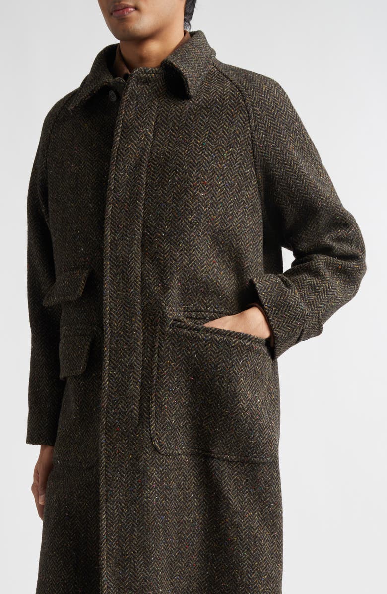 Drake's Wool Herringbone Tweed Overcoat, Alternate, color, Brown