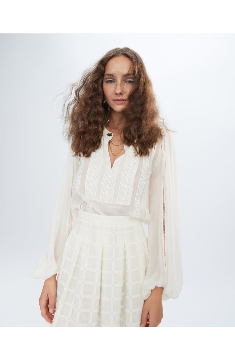 THEO The Label Nomia Sheer Knit Turtleneck, Alternate, color, Heather Grey