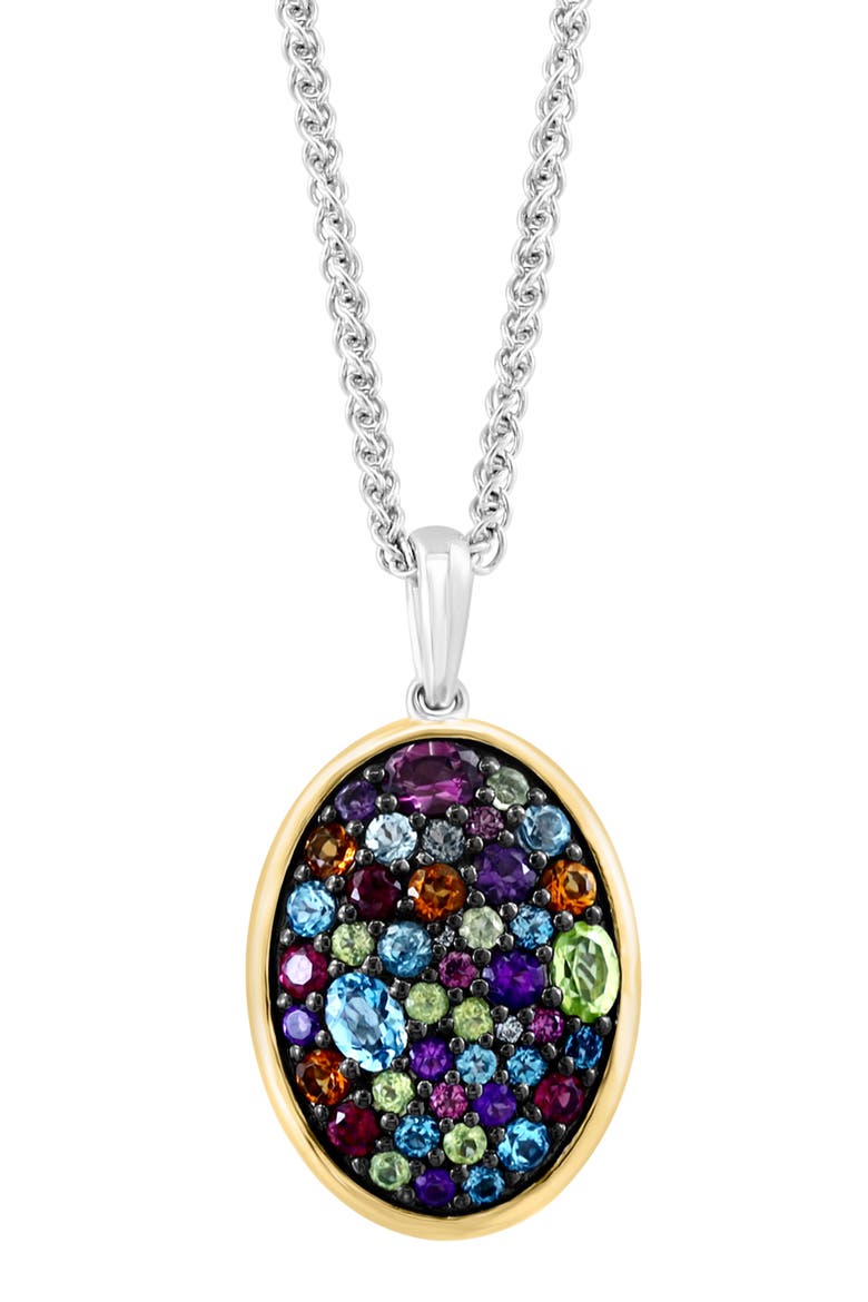 Two-Tone Pavé Semiprecious Stone & Diamond Oval Pendant Necklace, Alternate, color, SILVER/GOLD