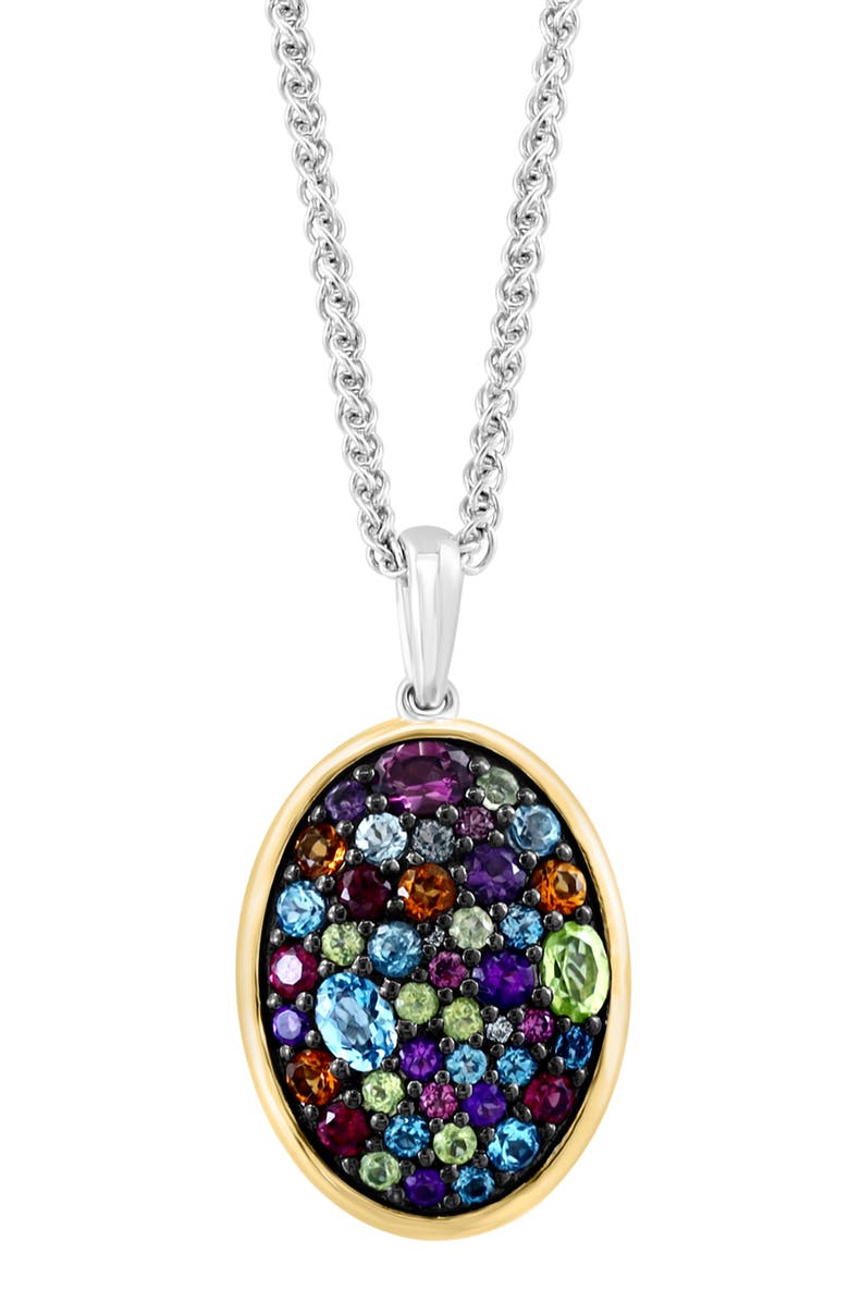 EFFY Two-Tone Pavé Semiprecious Stone & Diamond Oval Pendant Necklace, Alternate, color, Silver/Gold