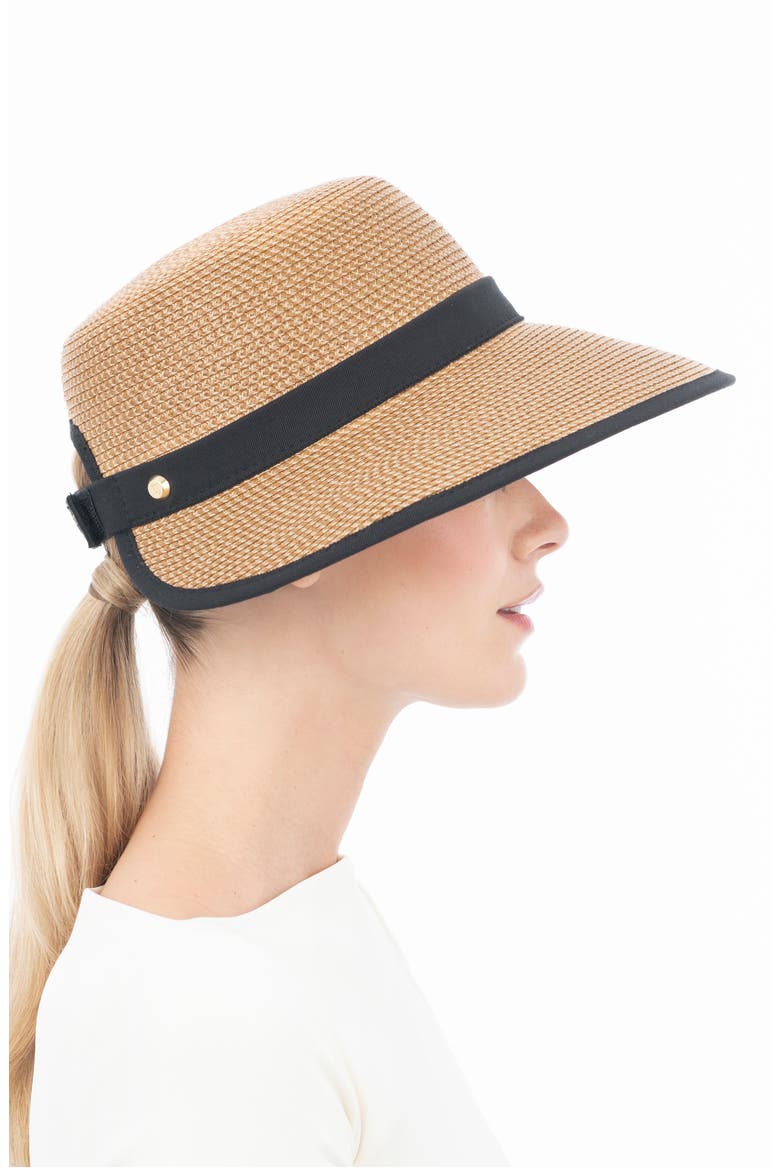 Sunbust Ponytail Notch Sun Hat, Alternate, color, NATURAL/ BLACK