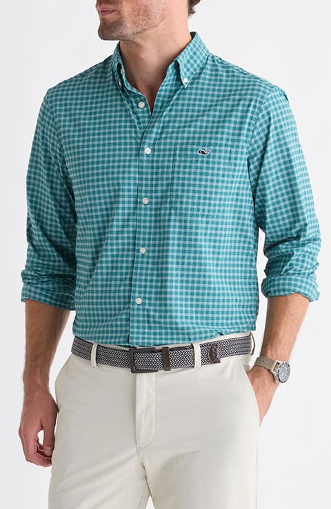 Lemon Shark Gingham Button-Down Performance Shirt