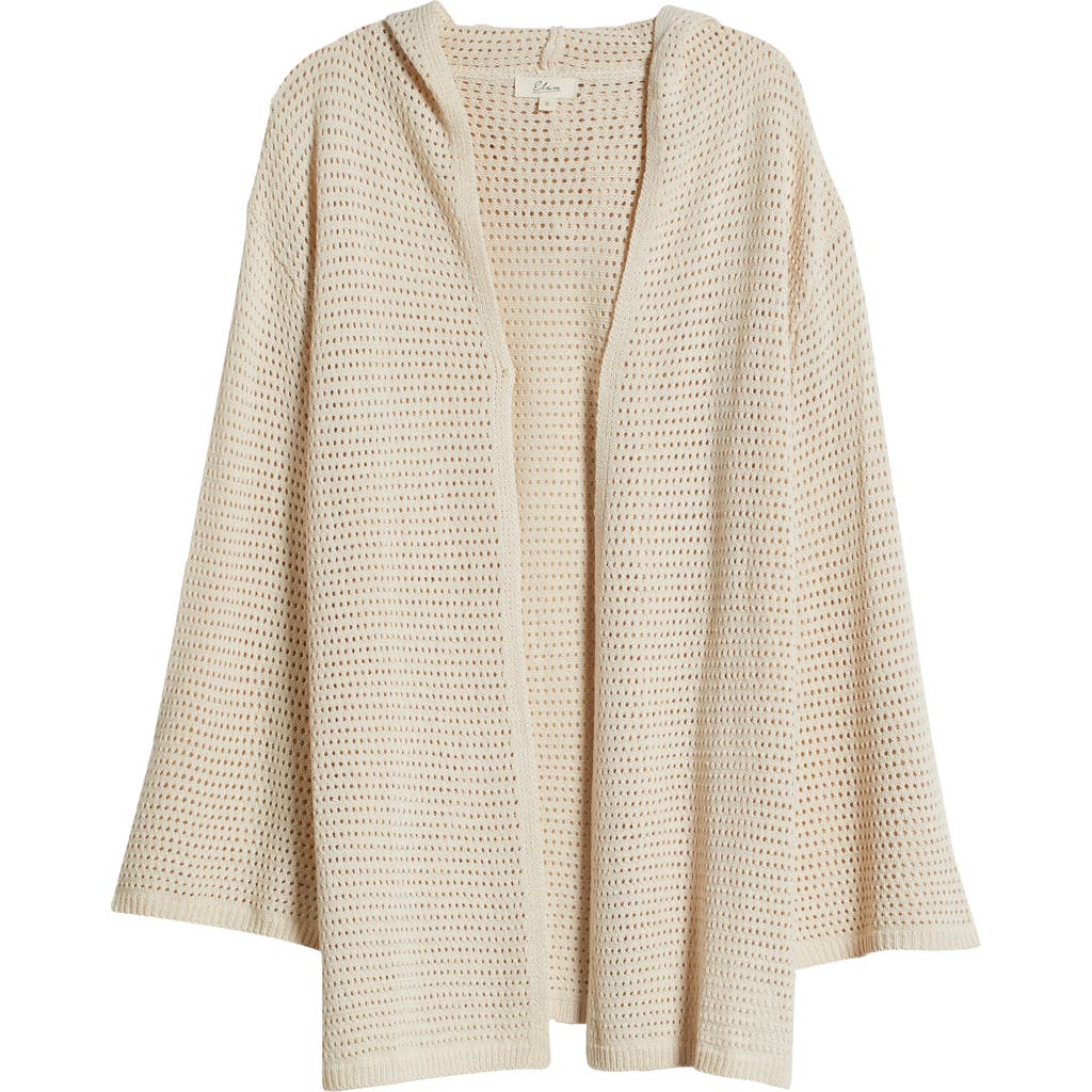 Elan Hooded Open Stitch Cover-up Cardigan In Natural