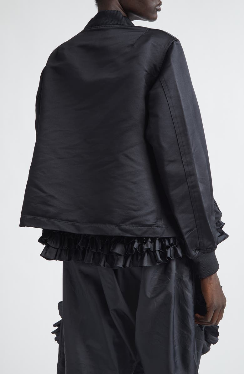 Comme des Garçons Comme des Garçons Ruffle Hem Satin Bomber Jacket, Alternate, color, Black