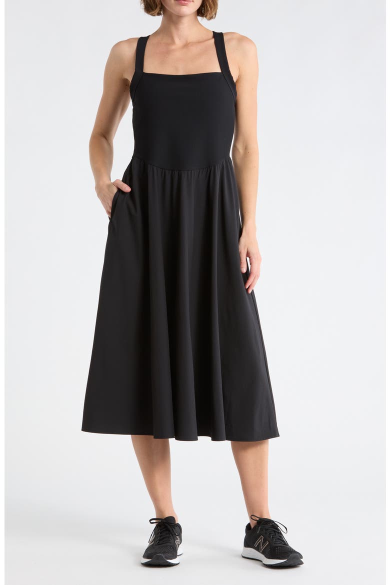 Rib Hybrid Midi Dress, Main, color, BLACK