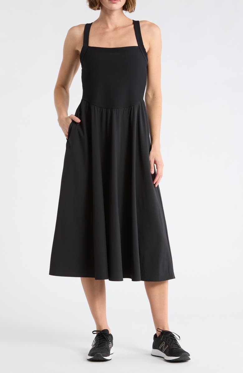 Z by Zella Rib Hybrid Midi Dress, Main, color, Black
