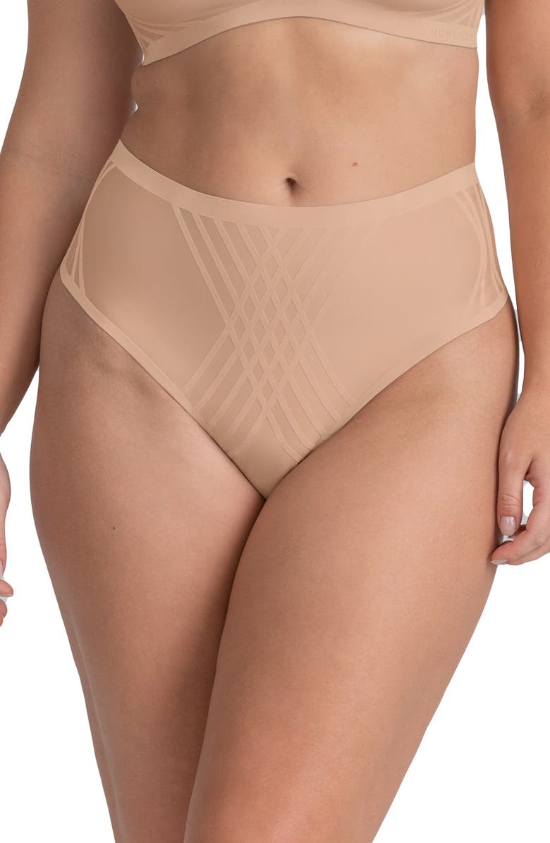 Honeylove Silhouette Shaping Thong, Main, color, Sand