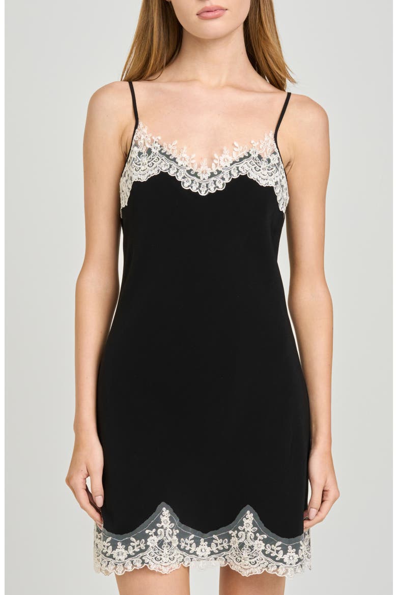 Isabelle Lace Trim Slip Dress, Alternate, color, BLACK