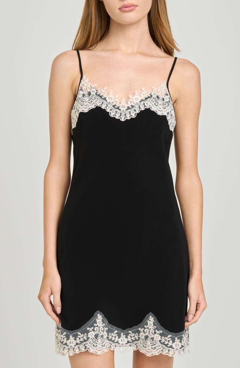 WAYF Isabelle Lace Trim Slip Dress, Alternate, color, Black