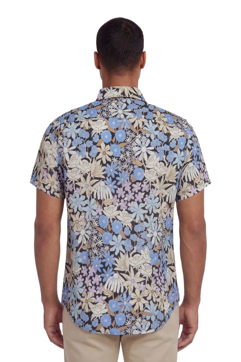 Rough Floral Short Sleeve Fine Linen Shirt, Alternate, color, ROUGH FLORAL BLACK