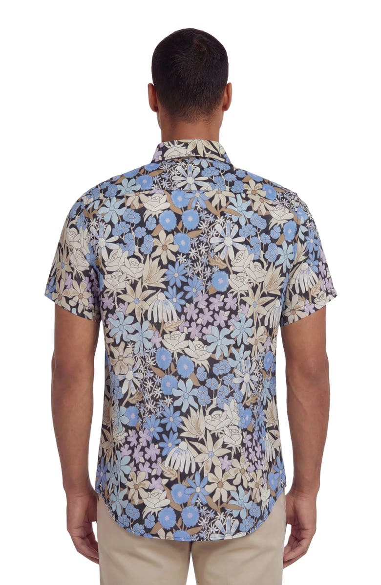 Lords of Harlech Rough Floral Short Sleeve Fine Linen Shirt, Alternate, color, Rough Floral Black