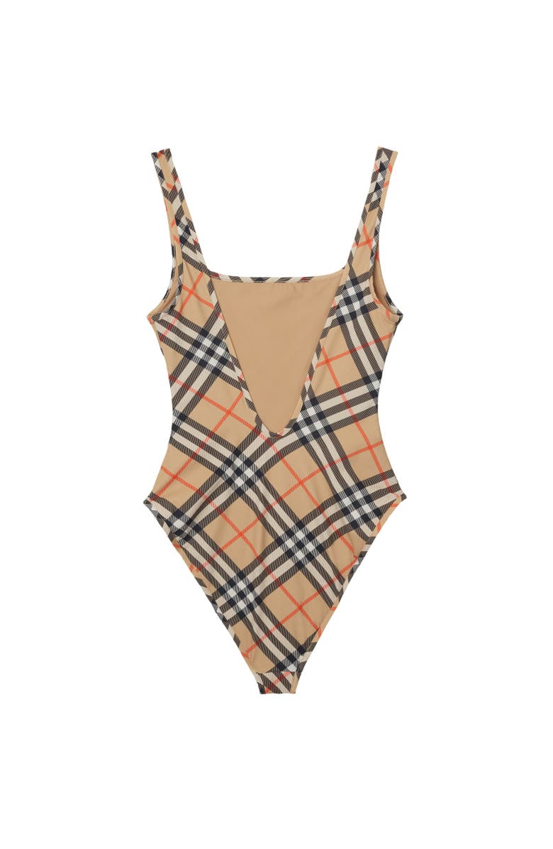 Burberry Check Swimsuit, Alternate, color, Sand