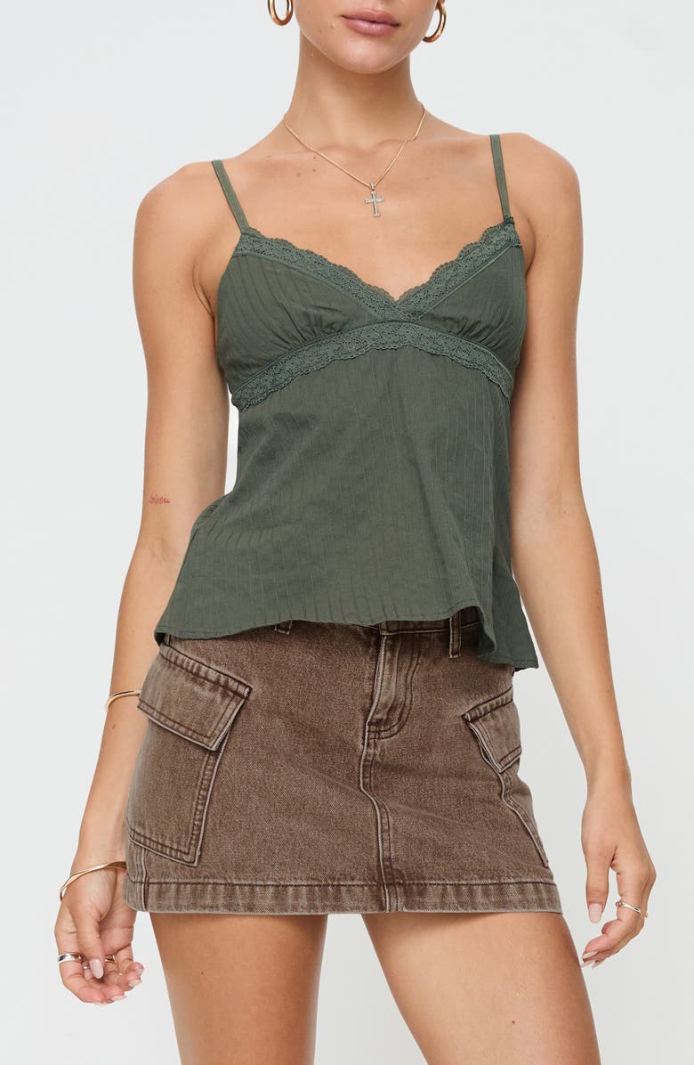 Princess Polly Lunya Lace Trim Tank, Main, color, Green