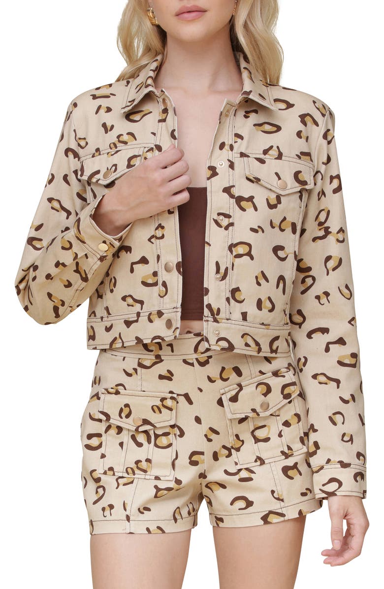 Avec Les Filles Cropped Cargo Trucker Jacket, Main, color, Spring Leopard