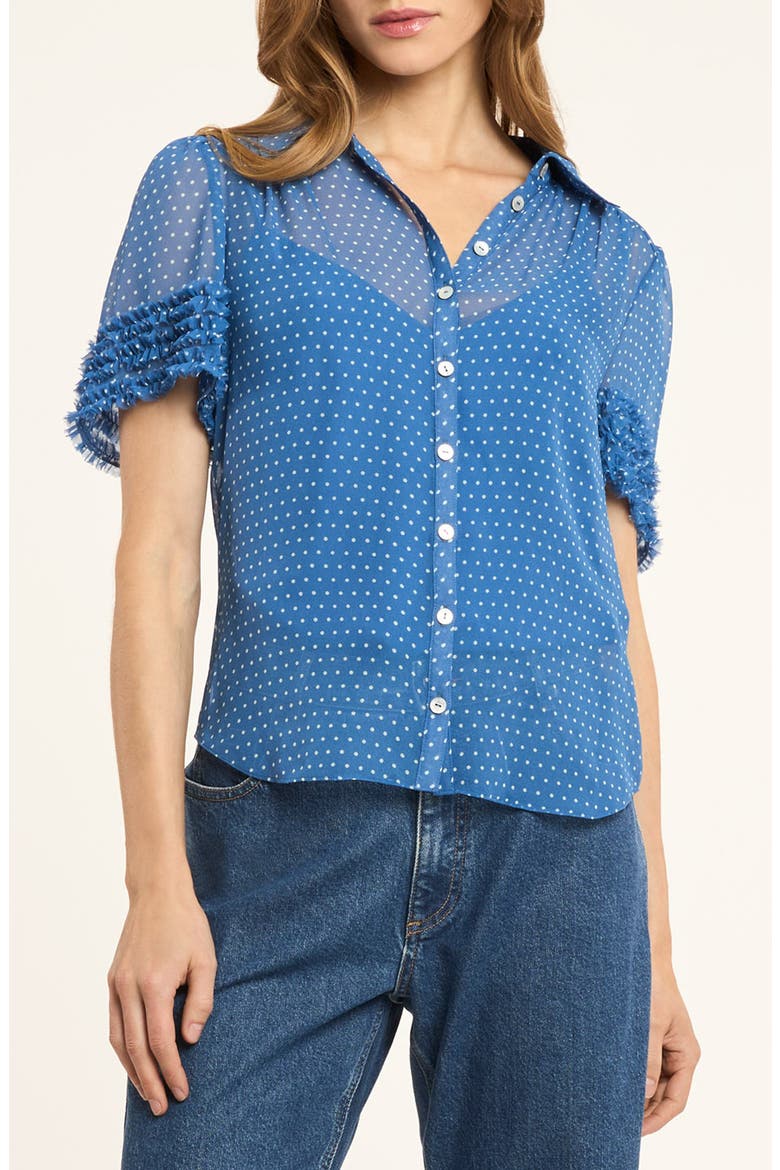 Galea Polka Dot Sheer Button-Up Top, Main, color, TWILIGHT BAY/ IVORY