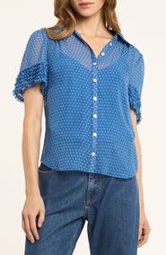 Cinq à Sept Galea Polka Dot Sheer Button-Up Top