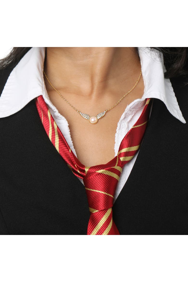 Golden Snitch Necklace With Crystals And Pearl, 18"+2", Alternate, color, Metallic Gold