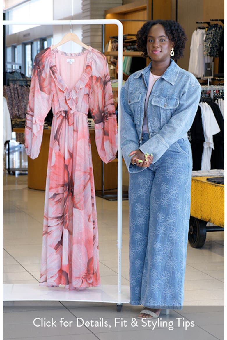 Metallic Floral Print Long Sleeve Maxi Dress video