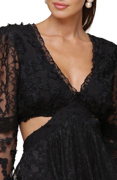 AVEC LES FILLES AVEC LES FILLES MIXED LACE LONG SLEEVE TIERED MINIDRESS