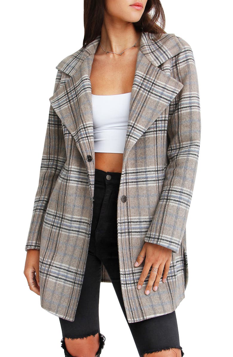 Belle & Bloom Ex-Boyfriend Plaid Wool Blend Coat, Main, color, Ex-Bf Plaid Oat