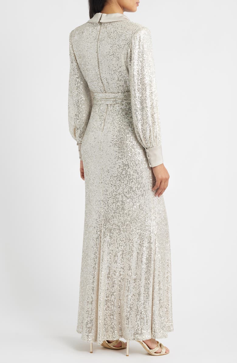 Eliza J Sequin Long Sleeve Shirtdress Gown, Alternate, color,