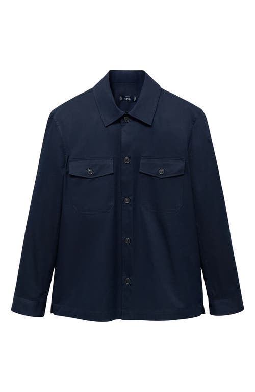 Mango Regular Fit Cotton Blend Button-up Overshirt In Dark Navy