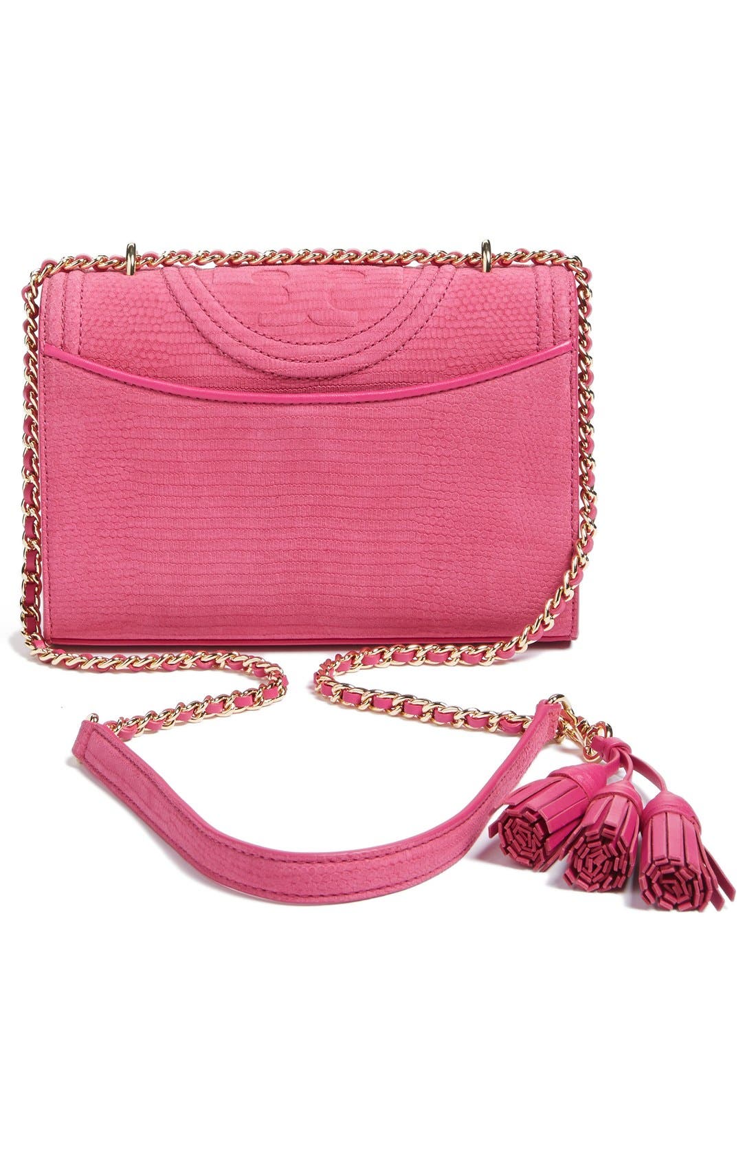 Tory Burch Small Fleming Snake Embossed Convertible Shoulder Bag, Alternate, color, 