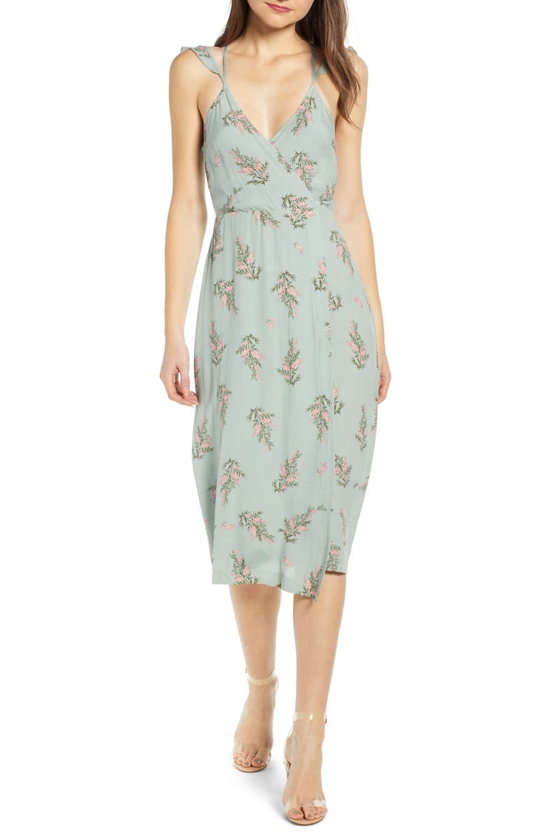 4SI3NNA Dual Strap Floral Wrap Midi Dress, Main, color, 