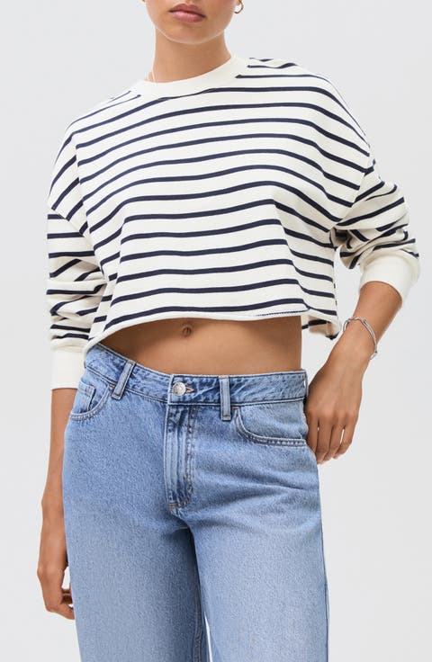 Stripe Crop Cotton Sweatshirt