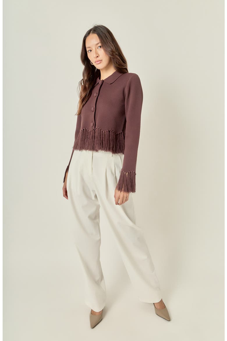 Fringe Trim Cardigan, Alternate, color, CHOCOLATE BROWN