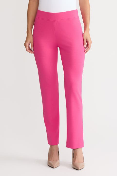 Stretch Deco Crepe Straight-Leg Pants