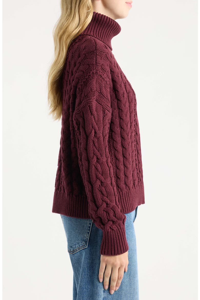 Combed Cable Knit Long Sleeve Turtleneck Sweater, Alternate, color, RED